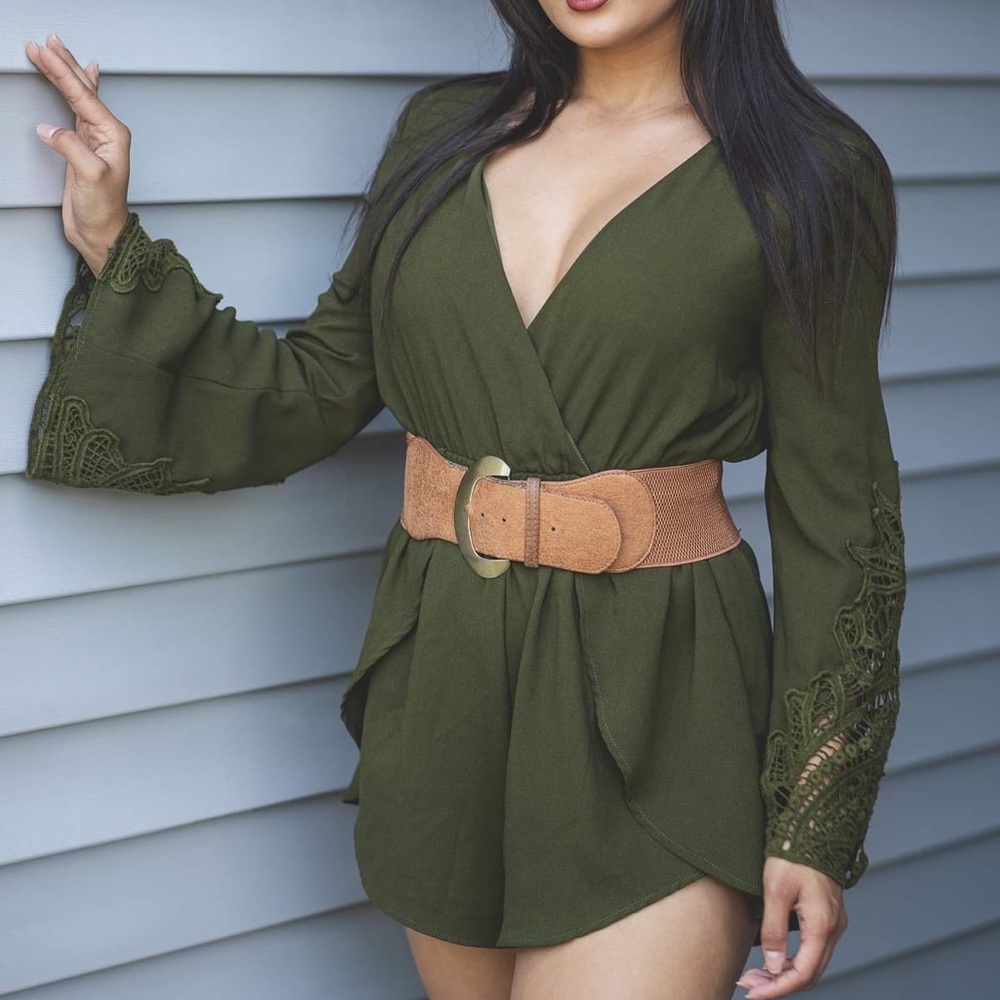 Olive Green Long-Sleeve Romper